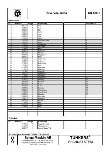 Reservdelslista KS 160.2 Berga Maskin AB