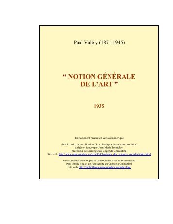 Notion générale de l'art - Les Classiques des sciences sociales ...