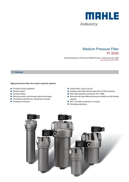 Medium Pressure Filter Pi 3000 - MAHLE Industry - Filtration