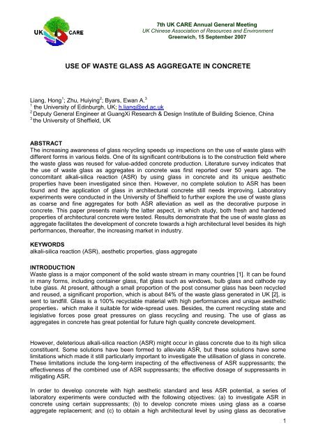 Use Of Waste Glass As Aggregate In Concrete Care Uk Org