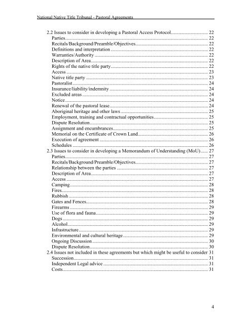 Pastoral Agreements: Content Ideas - National Native Title Tribunal