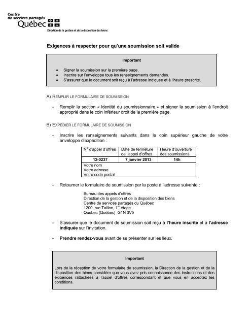 Formulaire De Soumission Disposition Des Biens Gouvernement