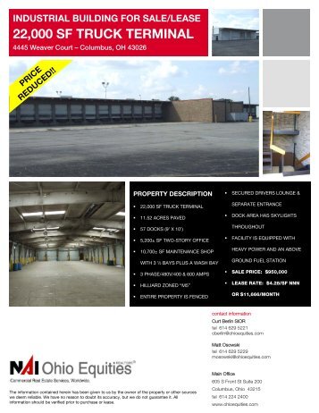 industrial building for sale/lease 22000 sf truck terminal