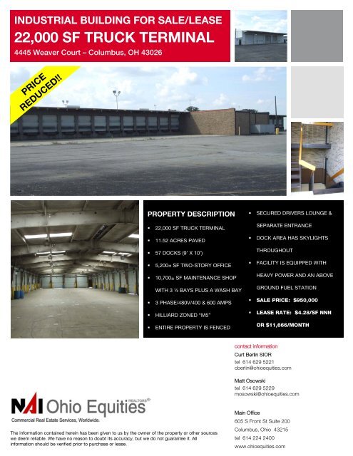 industrial building for sale/lease 22000 sf truck terminal