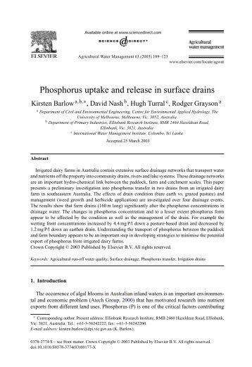 Phosphorus uptake and release in surface drains - ResearchGate