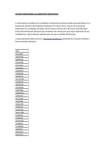 Lista provisional de preseleccionados - FundaciÃ³n ICO