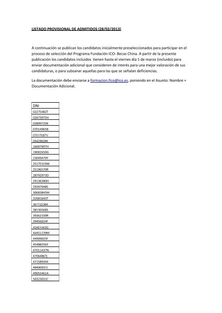 Lista provisional de preseleccionados - FundaciÃ³n ICO