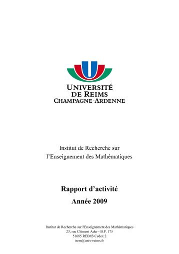 rapport activitÃ©s IREM Reims 2009 - Le portail des IREM