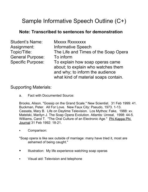 Sample Informative Speech Outline (C+)