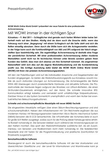 Download Pressemitteilung (PDF) - WOW! WÃƒÂ¼rth Online World GmbH