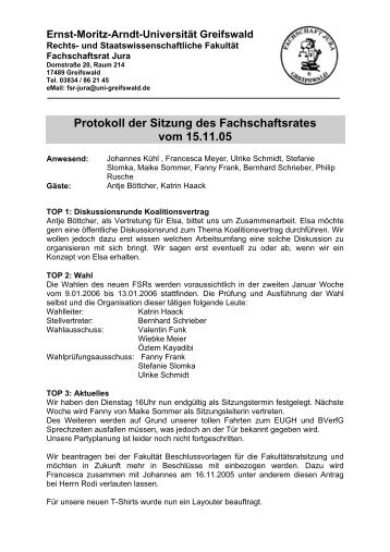 Protokoll der Sitzung des Fachschaftsrates vom 15.11.05