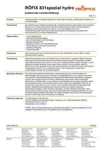 RÖFIX 831spezial hydro - Isolierende Leichtschüttung - Röfix AG
