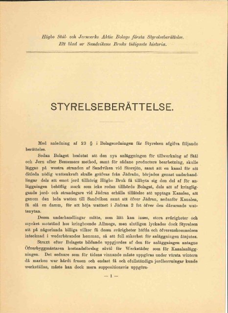 Styrelseberättelse Sandvikens jernverk, 1862-1863 - 150 års jubileum