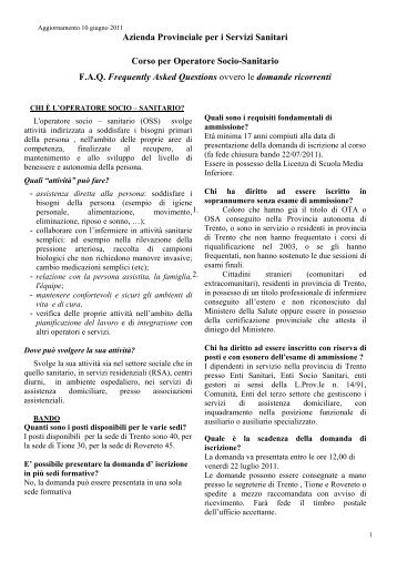 Azienda Provinciale per i Servizi Sanitari Corso per Operatore Socio ...