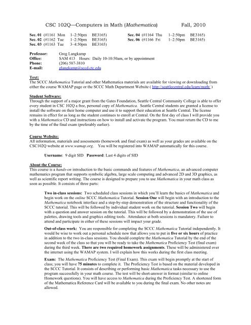 Csc 102qa A A Computers In Math Seattle Central Community College