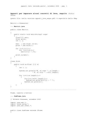 Appunti per imparare alcuni concetti di Java, seguito (Pietro