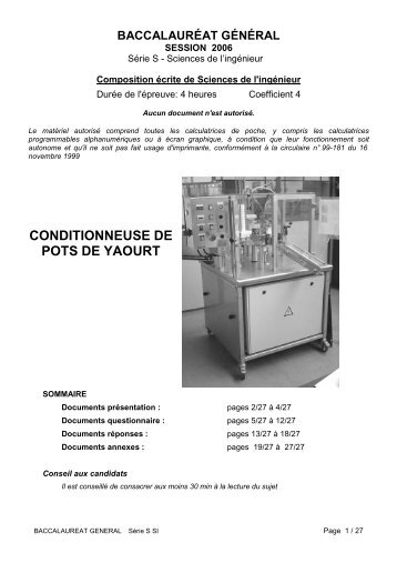 conditionneur yaourt - sujet - Sciences de l'Ingénieur