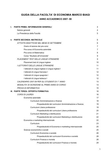 guida generale - FacoltÃ  di Economia Marco Biagi - Home