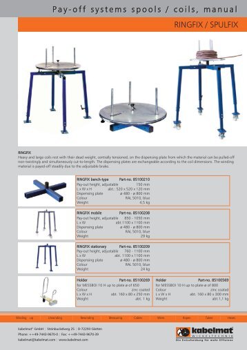 RINGFIX / SPULFIX Pay-off systems spools / coils, manual