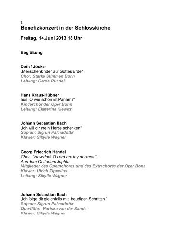 Benefizkonzert in der Schlosskirche Freitag, 14.Juni 2013 18 Uhr