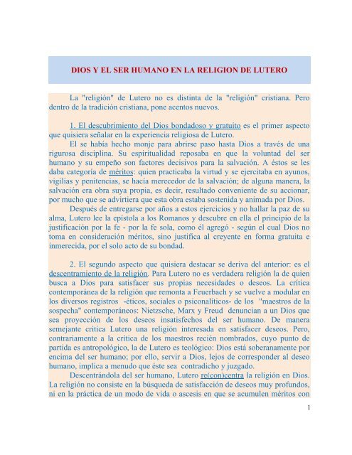 DIOS Y EL SER HUMANO EN LA RELIGION DE LUTERO La ...