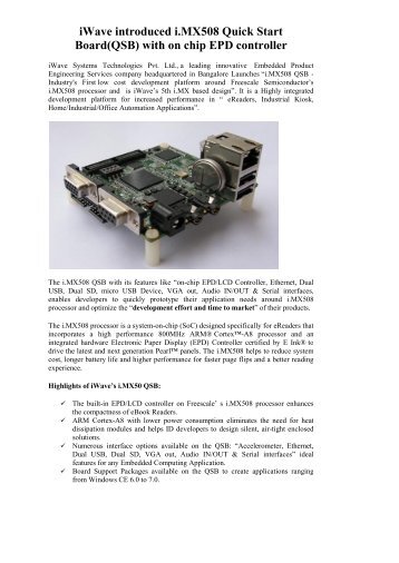 iWave introduced i.MX508 Quick Start Board(QSB ... - iWave Systems