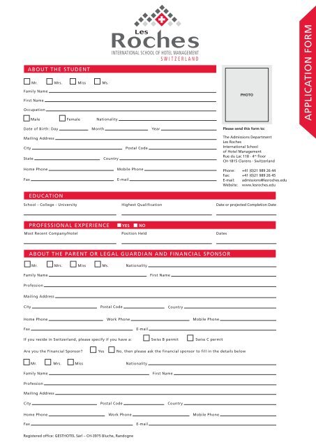 APP LIC AT IO N FO RM - Les Roches International School of Hotel ...