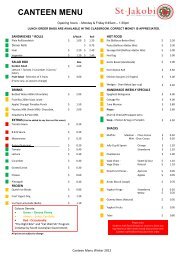 CANTEEN MENU - St Jakobi Lutheran School