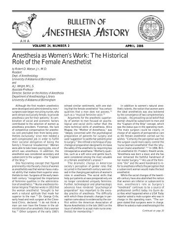 April 2006 - Anesthesia History Association