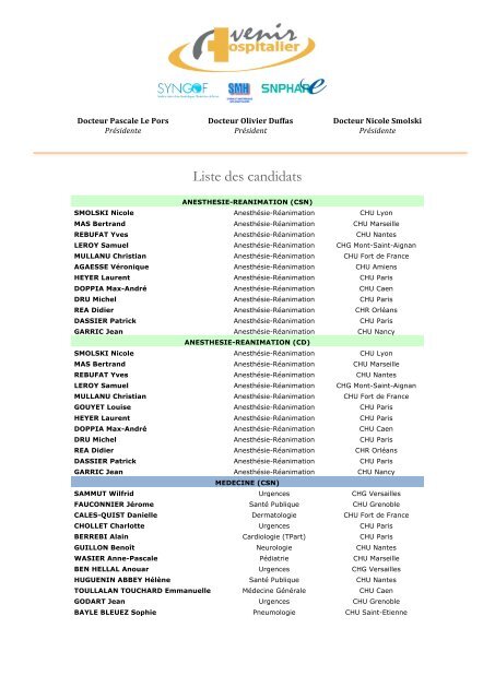 listes Ã©lectorales avenir hospitalier - Snphar