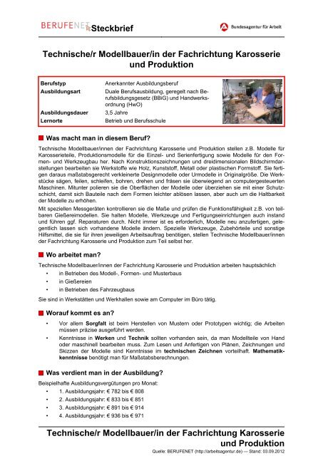 Technische/r Modellbauer/in der Fachrichtung Karosserie und ...