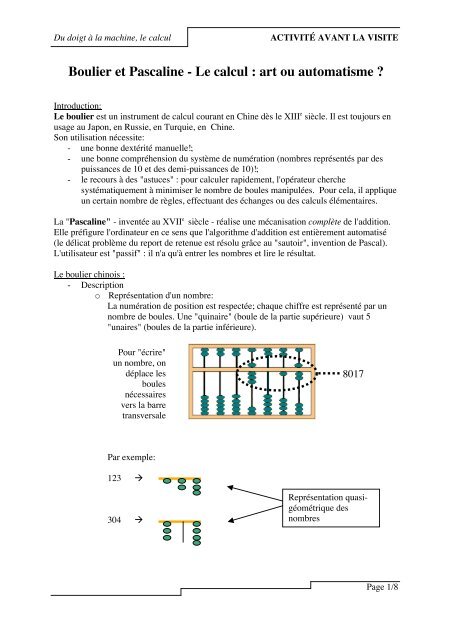 Boulier et Pascaline - Le calcul : art ou automatisme ?