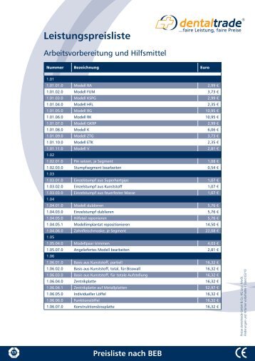 Preisliste nach BEB - Zahnersatz