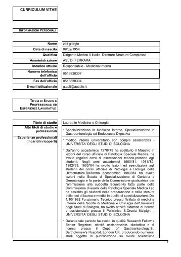 CV ZOLI GIORGIO.pdf - Azienda USL di Ferrara