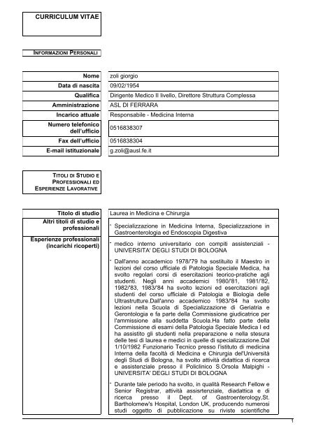 CV ZOLI GIORGIO.pdf - Azienda USL di Ferrara