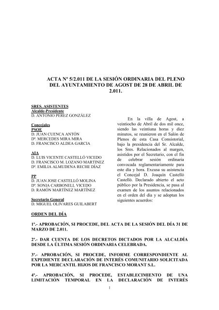 Pleno Ordinario 28/04/2011 - Ajuntament d'Agost