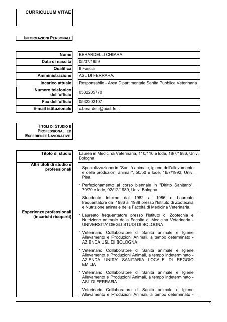 CV BERARDELLI CHIARA.pdf - Azienda USL di Ferrara