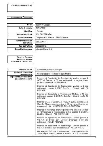 CV BAGLINI GIUSEPPE.pdf - Azienda USL di Ferrara