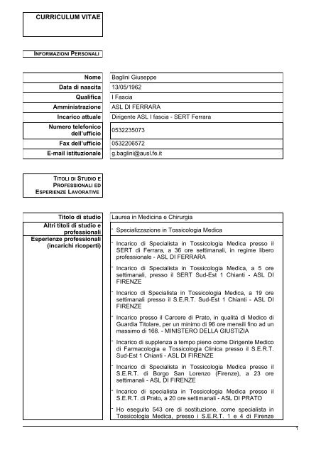 CV BAGLINI GIUSEPPE.pdf - Azienda USL di Ferrara