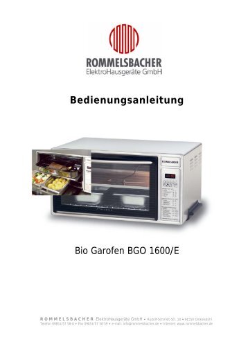 Bedienungsanleitung - ROMMELSBACHER ElektroHausgeräte GmbH