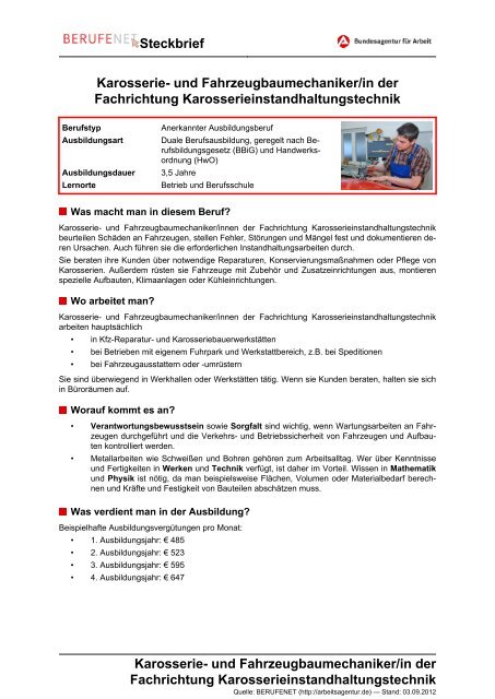 Steckbrief Karosserie - Planet Beruf.de