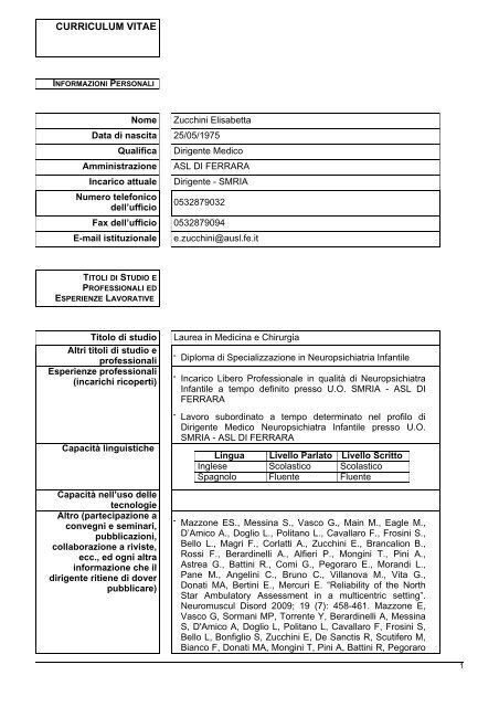 CV ZUCCHINI ELISABETTA.pdf - Azienda USL di Ferrara