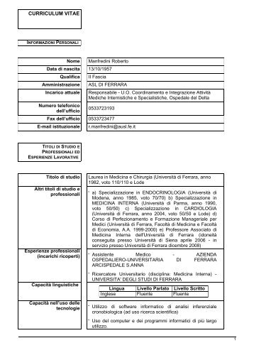 CV MANFREDINI ROBERTO.pdf - Azienda USL di Ferrara