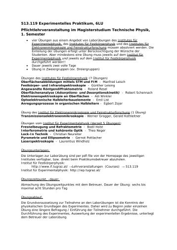 513.119 Experimentelles Praktikum, 6LU Pflichtlehrveranstaltung im ...