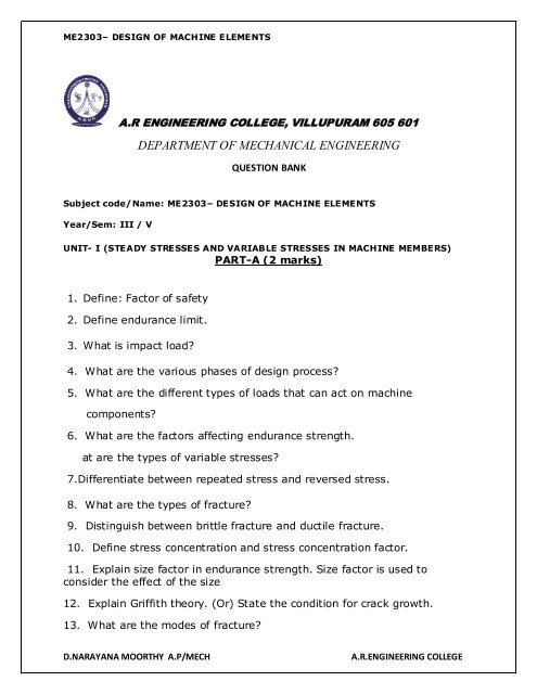 ME2303â€“ DESIGN OF MACHINE ELEMENTS.pdf - AR Engineering ...