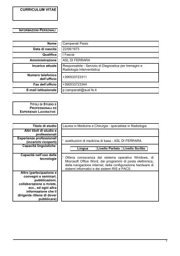 CV CAMPANATI PAOLO.pdf - Azienda USL di Ferrara