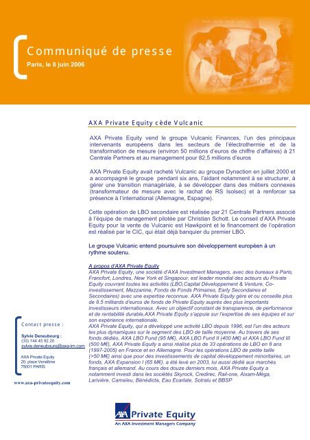 Communiqué de presse - Axa Private Equity