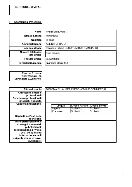 CV PAMBIERI LAURA.pdf - Azienda USL di Ferrara