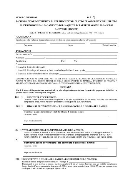 Allegato O - Dichiarazione sostitutiva di certificazione/atto di ...