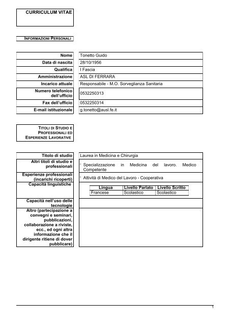 CV TONETTO GUIDO.pdf - Azienda USL di Ferrara